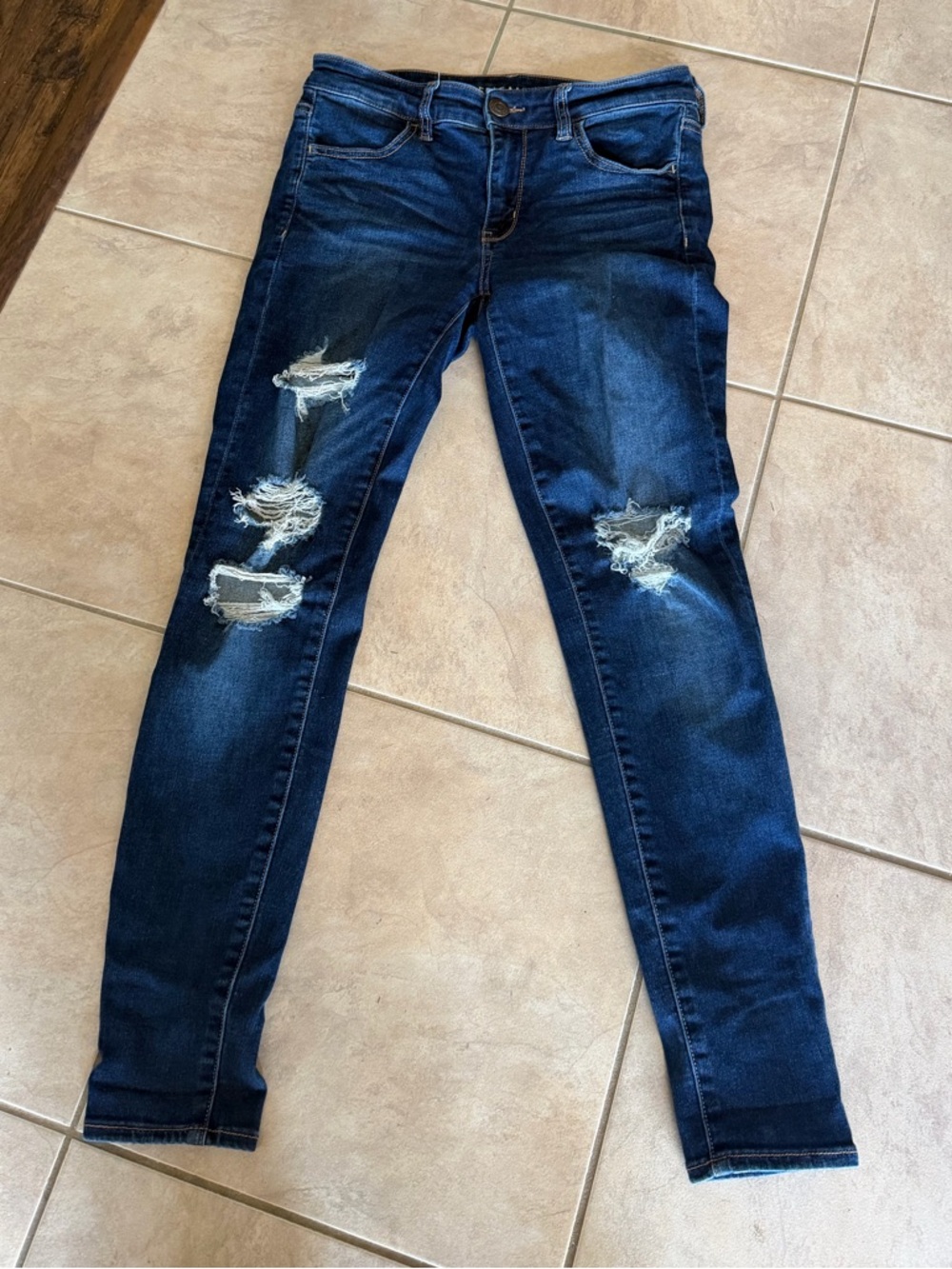 American Eagle Outfitters Dark Blue Distressed Skinny Jeans